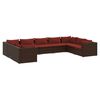 vidaXL 9-delige Loungeset met kussens poly rattan bruin