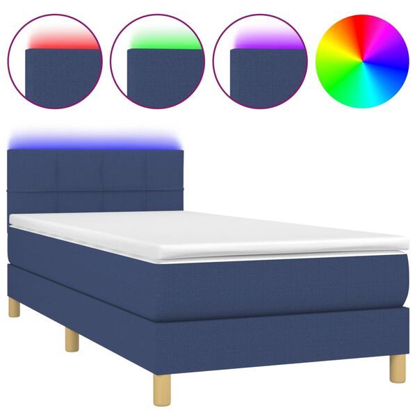 vidaXL Boxspring met matras en LED stof blauw 90x190 cm