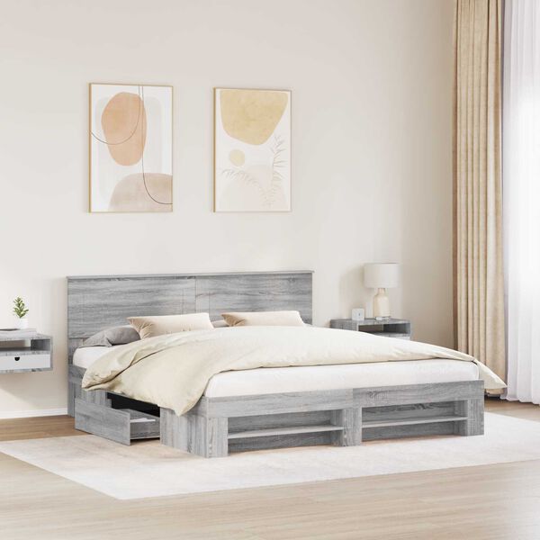 vidaXL Bedframe met hoofdeinde Grijs Sonoma 180 x 200 cm Bewerkt hout