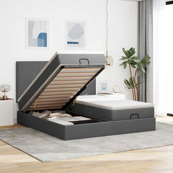 vidaXL Ottoman bed met matrassen 160x200cm stof donkergrijs