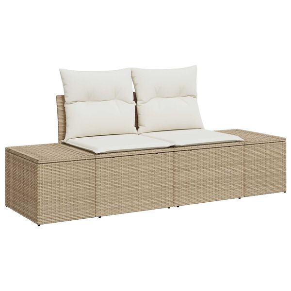 vidaXL Tuinbankenset met kussen met opslag 8 pcs Beige poly rattan