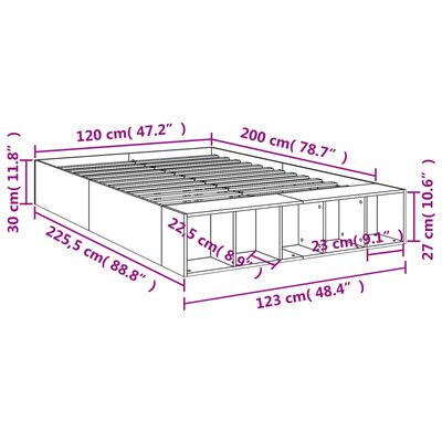 vidaXL Bedframe bewerkt hout gerookt eikenkleurig 120x200 cm