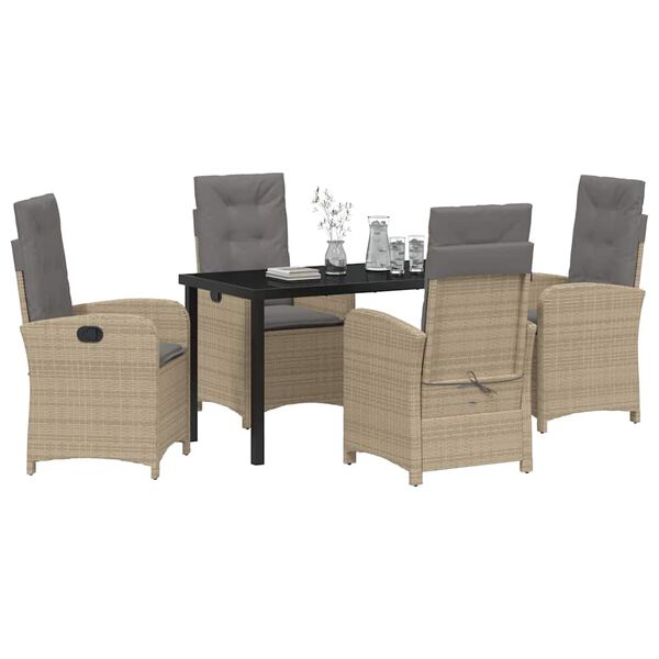 vidaXL Tuin eettafelset met kussen 5 pcs Beige poly rattan