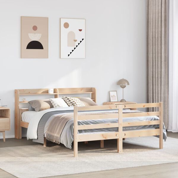 vidaXL Bedframe met hoofdbord massief grenenhout 150x200 cm