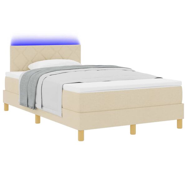 vidaXL LED Box Spring Bed met matras met LED Cr&egrave;me 120 x 190 cm Stof