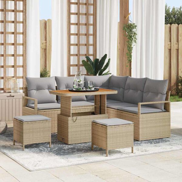 vidaXL Tuin Sofa Set met kussen met opslag 8 pcs Beige en Licht Grijs
