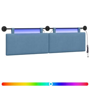 vidaXL Hangend hoofdbord Met LED-verlichting Blauw Katoen Stof
