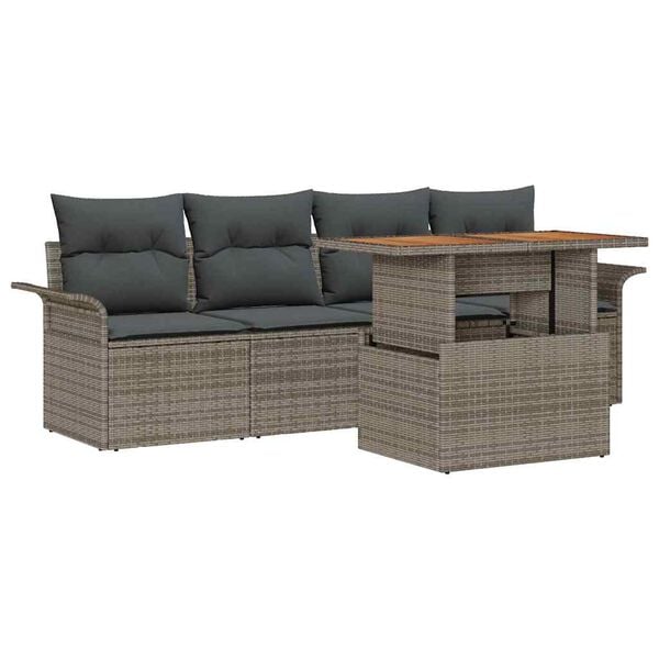 vidaXL Tuin Sofa Set met opslag 5 pcs Grijs Poly riet