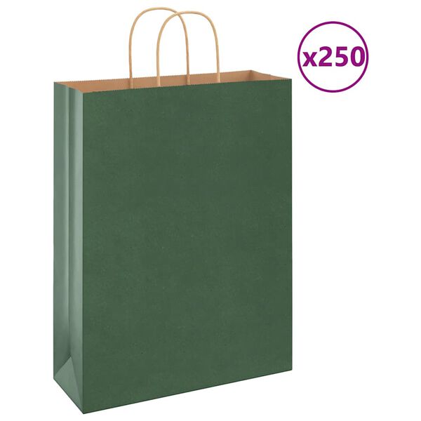vidaXL Papieren zakken 250 st met hengsels 32x12x42 cm groen