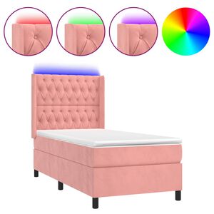 vidaXL Boxspring met matras en LED fluweel roze 90x200 cm