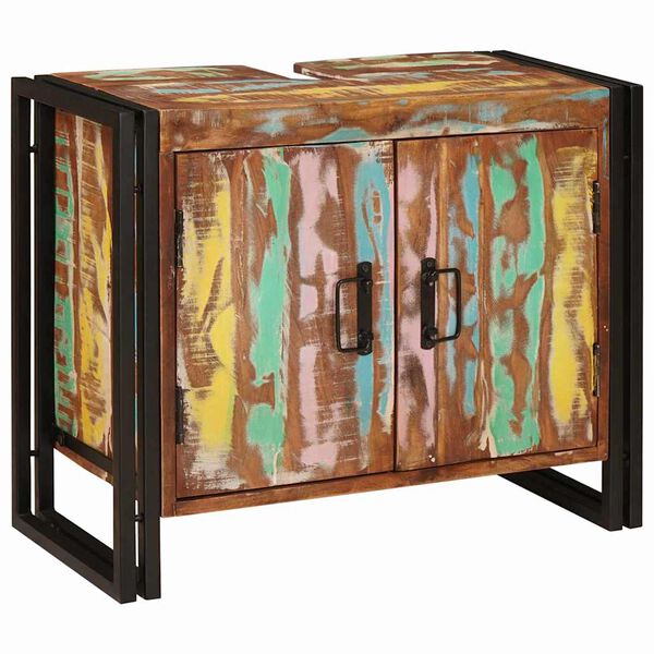 vidaXL Wastafelonderkast met de deur Massief gerecycled hout en IJzer