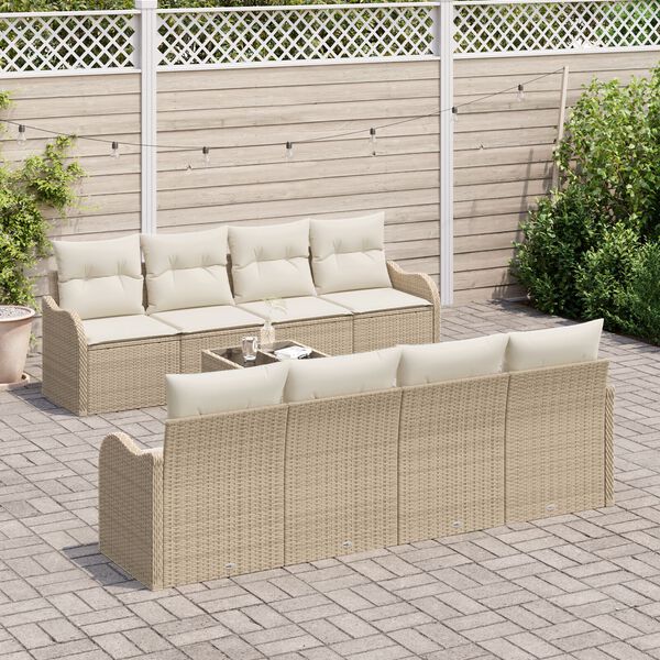 vidaXL Tuin Sofa Set 9 pcs Beige en Cr&egrave;me Poly rattan, staal en glas