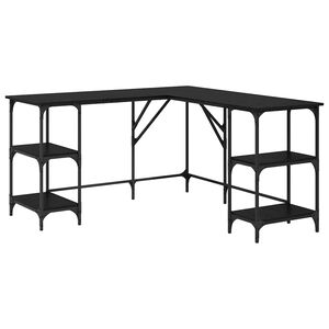 vidaXL Bureau Zwart Eiken 139 x 139 x 75 cm Bewerkt hout