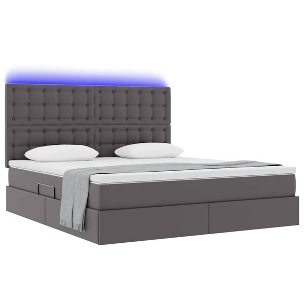 vidaXL Opbergbed met LED met matras Grijs 180 x 200 cm Nep Leer