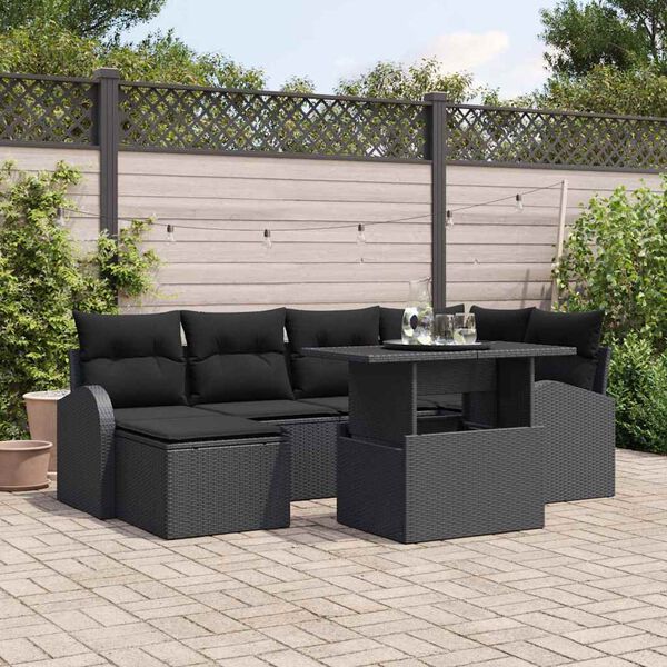 vidaXL Tuin Sofa Set met opslag 7 pcs Zwart Poly riet