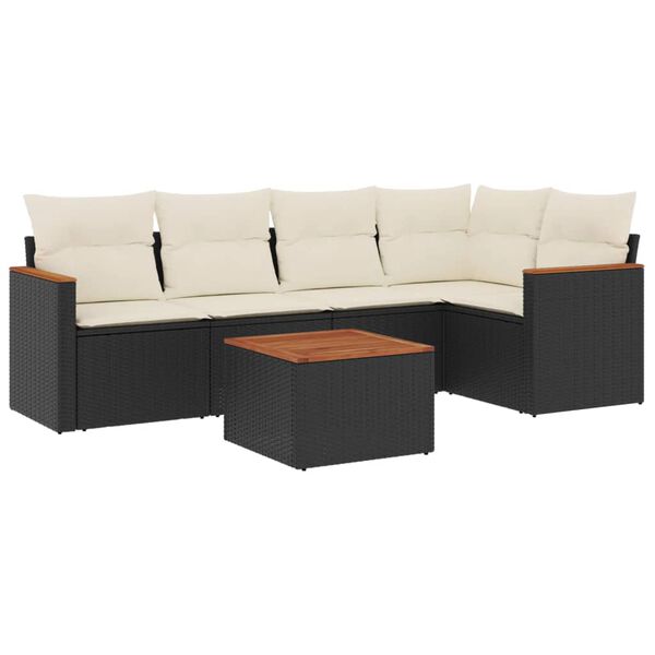 vidaXL 6-delige Loungeset met kussens poly rattan zwart