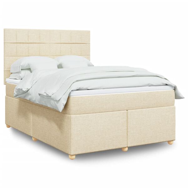 vidaXL Boxspring met matras stof cr&egrave;mekleurig 160x200 cm