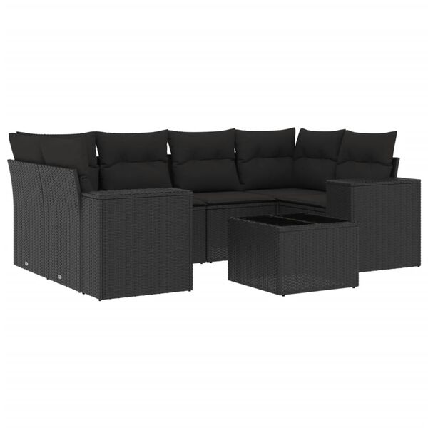 vidaXL 7-delige Loungeset met kussens poly rattan zwart