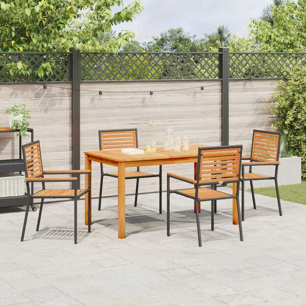 vidaXL Tuin eettafelset 5 pcs Zwart Massief Acaciahout