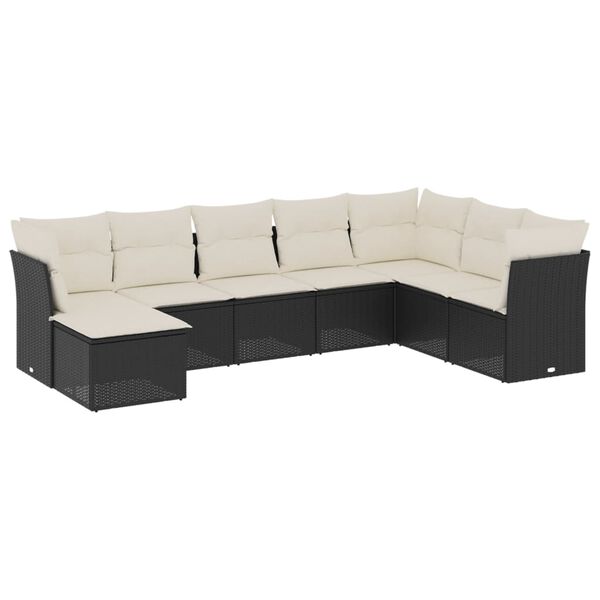 vidaXL 8-delige Loungeset met kussens poly rattan zwart