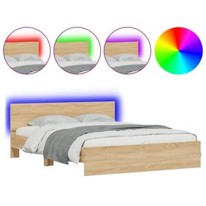 vidaXL Bedframe met hoofdeinde en LED sonoma eikenkleurig 150x200 cm