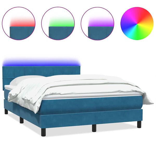 vidaXL Boxspring met matras en LED fluweel donkerblauw 160x220 cm