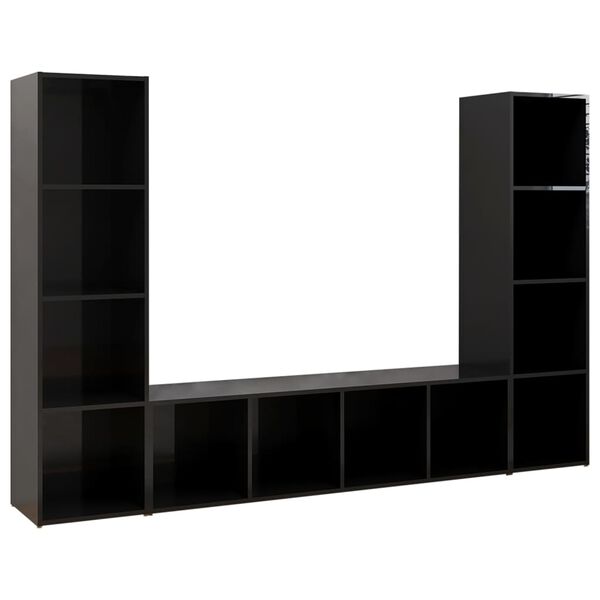 vidaXL Tv-meubelen 3 st 142,5x35x36,5 cm bewerkt hout hoogglans zwart