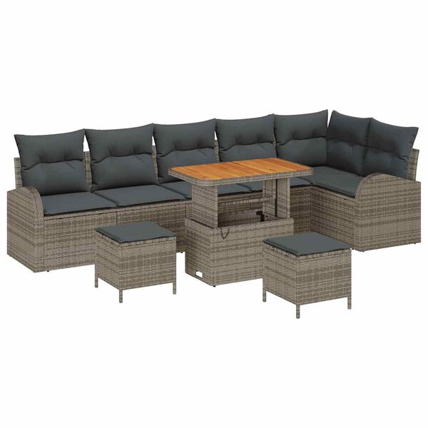 vidaXL Tuin Sofa Set met kussen met opslag met kussen 9 pcs Grijs