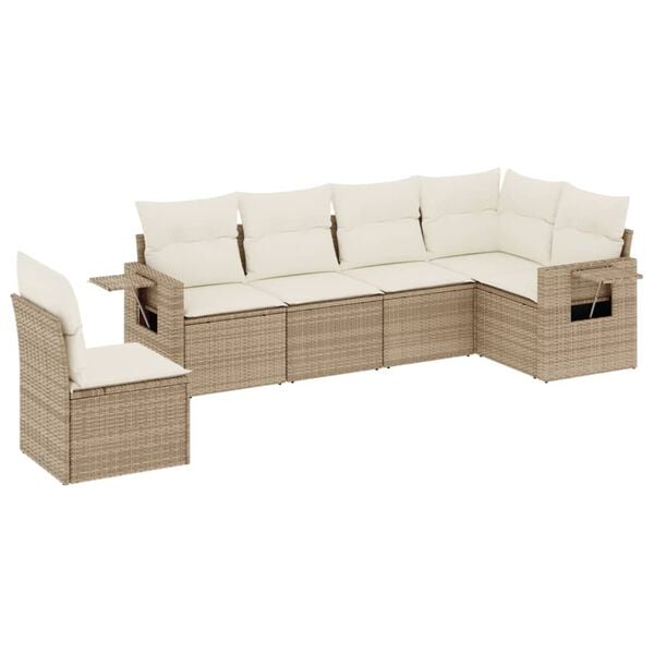 vidaXL 6-delige Loungeset met kussens poly rattan beige