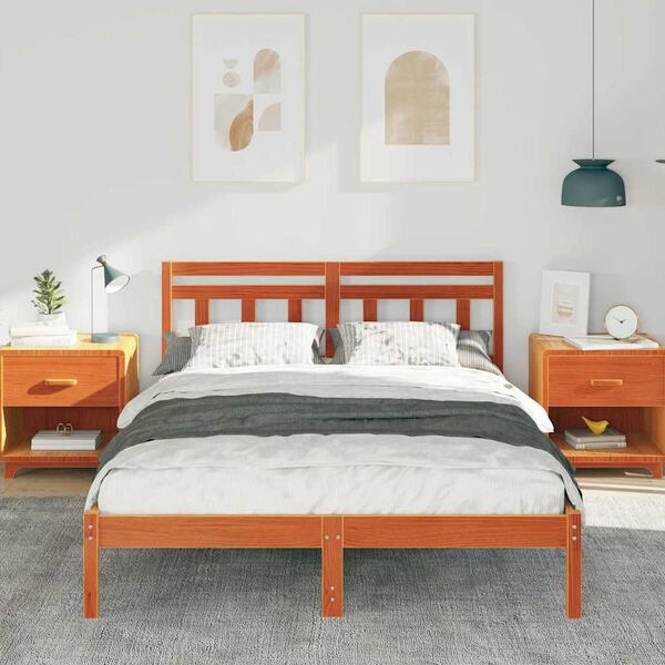 vidaXL Bedframe Bruin 140 x 190 cm Massief grenenhout