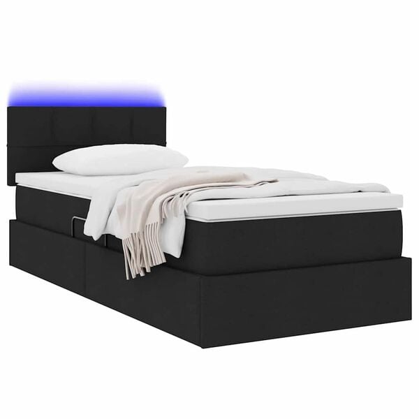 vidaXL Opbergbed met LED met matras met LED Zwart 90 x 190 cm Stof