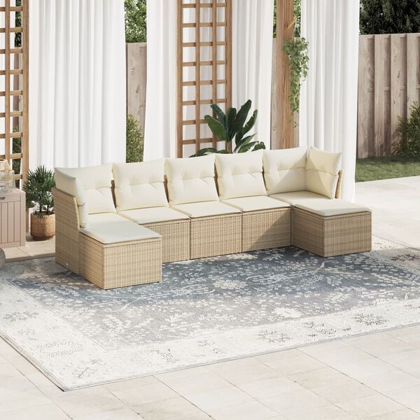 vidaXL 7-delige Loungeset met kussens poly rattan beige