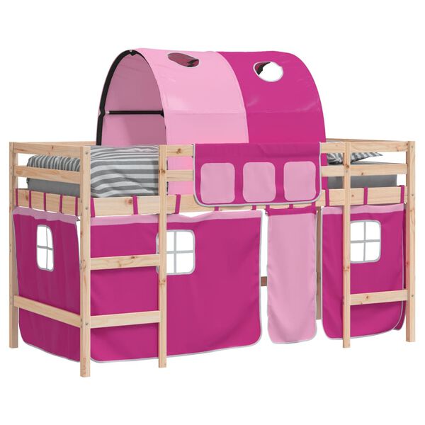 vidaXL Kinderhoogslaper met tunnel 80x200 cm massief grenenhout roze