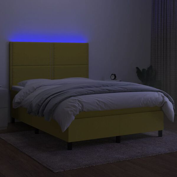 vidaXL Boxspring met matras en LED stof groen 140x200 cm