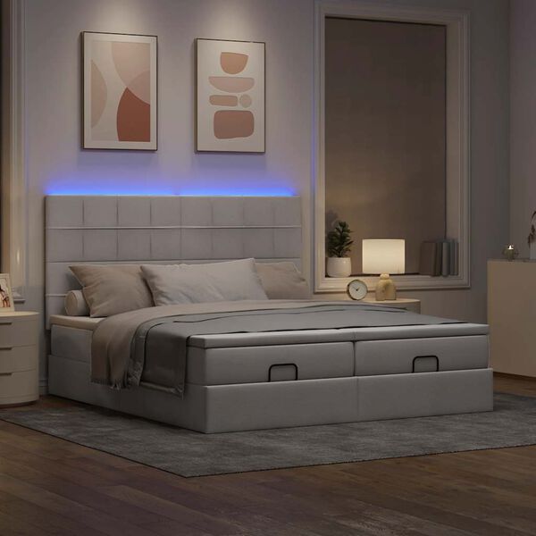 vidaXL Ottoman bed met matrassen en LED's 200x200cm stof taupe