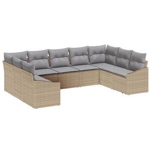 vidaXL Tuinbankenset met opslag 9 pcs Beige en Licht Grijs poly rattan