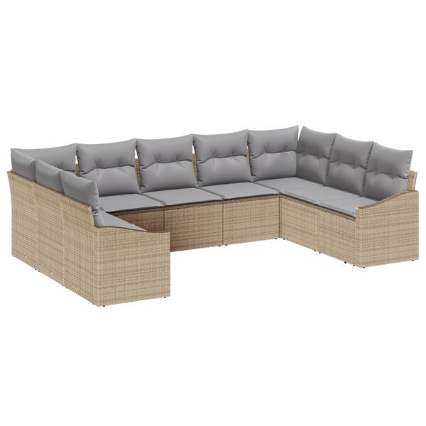 vidaXL Tuin Sofa Set met kussen 9 pcs Beige en Licht Grijs poly rattan