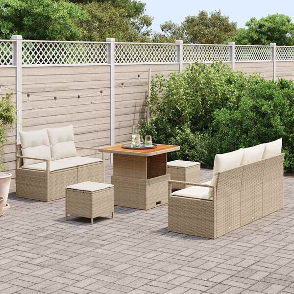 vidaXL Tuinbankenset met kussen 8 pcs Beige poly rattan