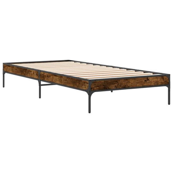vidaXL Bedframe bewerkt hout en metaal gerookt eikenkleurig 90x200 cm