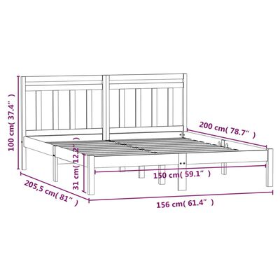 vidaXL Bedframe massief hout zwart 150x200 cm