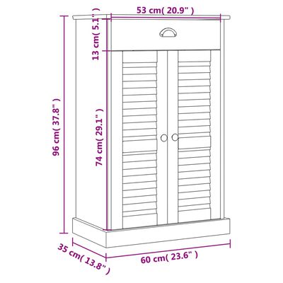 vidaXL Schoenenkast VIGO 60x35x96 cm massief grenenhout