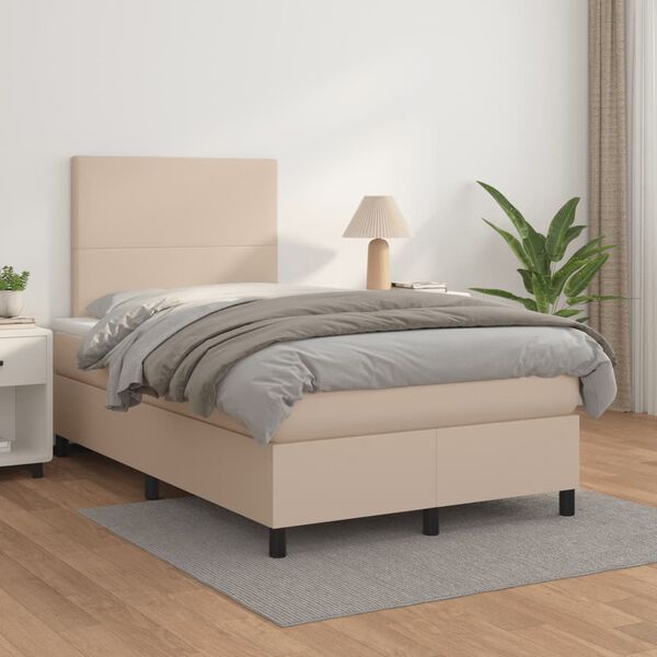 vidaXL Boxspring met matras kunstleer cappuccinokleurig 120x190 cm