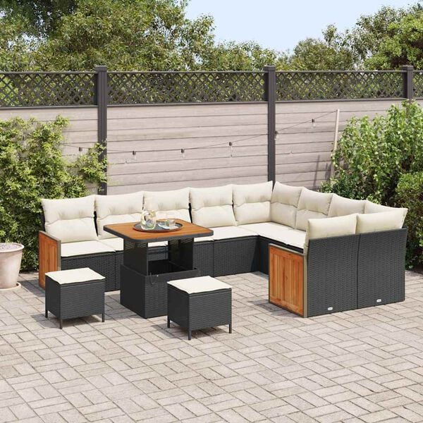 vidaXL Tuin Sofa Set met kussen 12 pcs Zwart en cr&egrave;me 80 x 80 x 71 cm