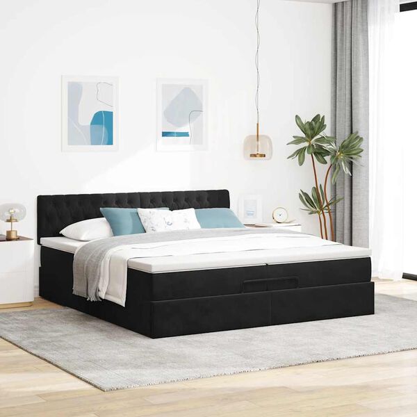 vidaXL Ottoman bed met matras 200x200 cm fluweel zwart