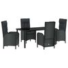 vidaXL Tuin eettafelset 5 st Zwart poly rattan