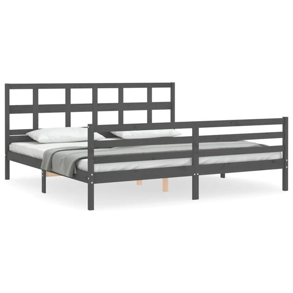 vidaXL Bedframe met hoofdbord massief hout grijs 200x200 cm