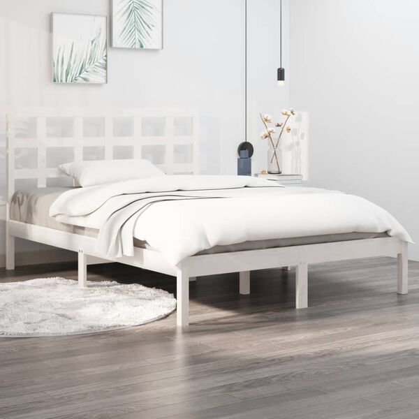 vidaXL Bedframe massief hout wit 200x200 cm