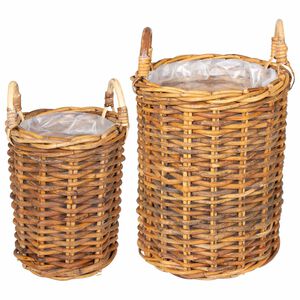 vidaXL Plantmand met opslag GENDT 2 st Natuurlijk Bruin Kubu Rattan