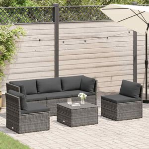 vidaXL Loungeset met kussens 4-delig poly rattan grijs