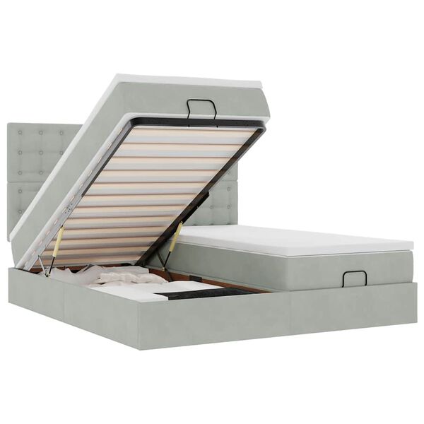 vidaXL Ottoman bed met matrassen en LED's 160x200cm fluweel lichtgrijs